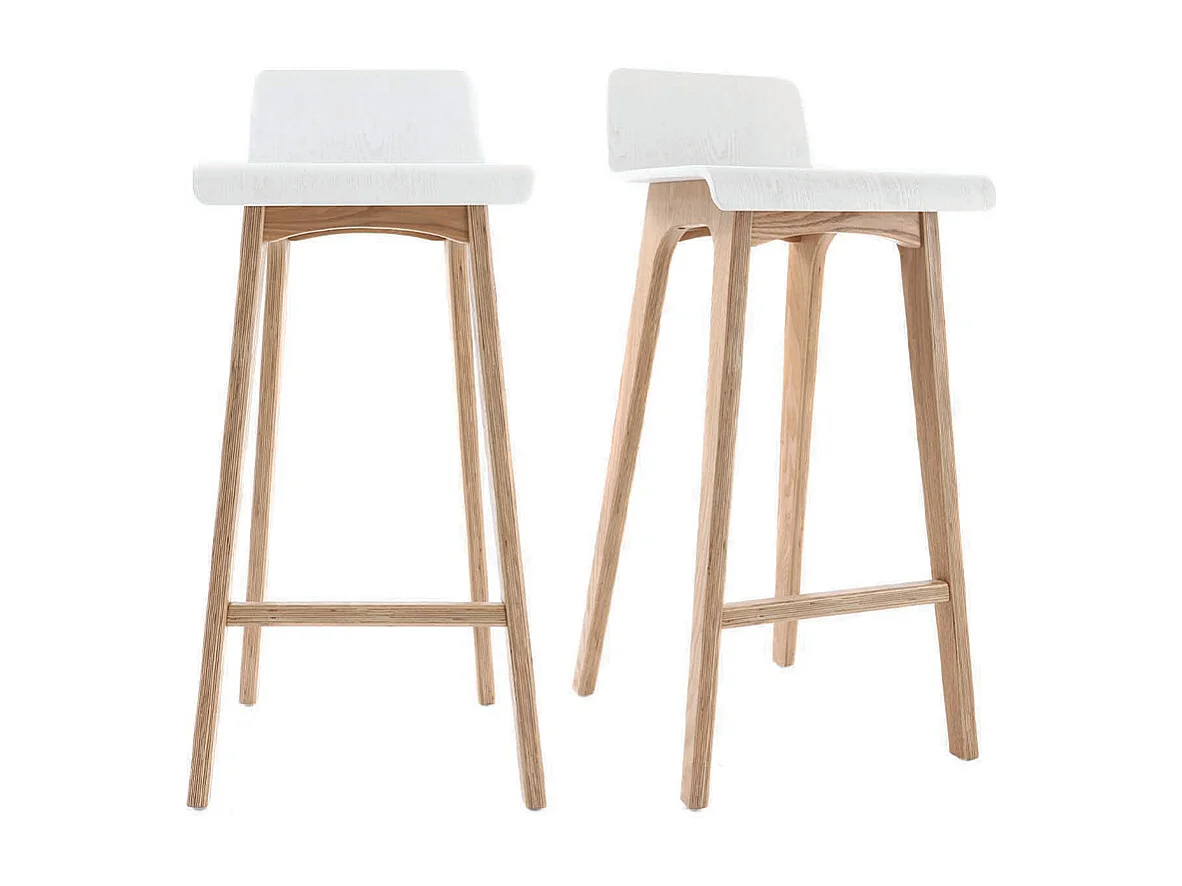 Tabourets de bar scandinaves blancs et bois clair H75 cm (lot de 2) BALTIK