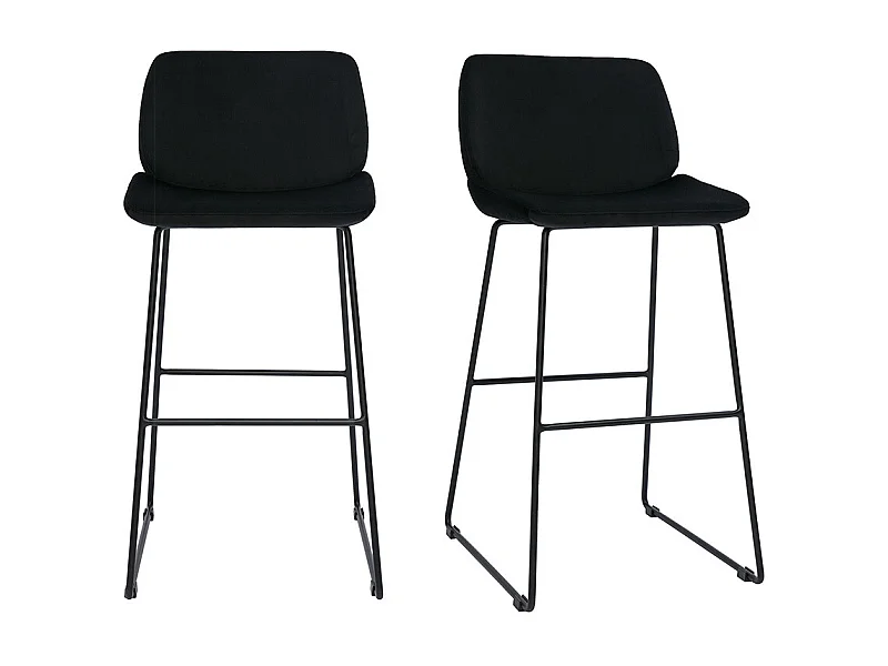 Set de 2 taburetes de cocina fijos de terciopelo negro con patas de metal negro 65 cm KAOLY