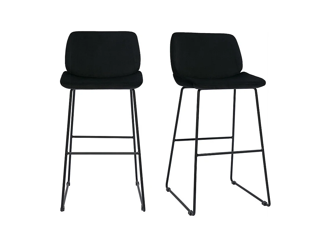 Tabourets de bar fixes en tissu velours noir pieds métal noir H65 (lot de 2) KAOLY