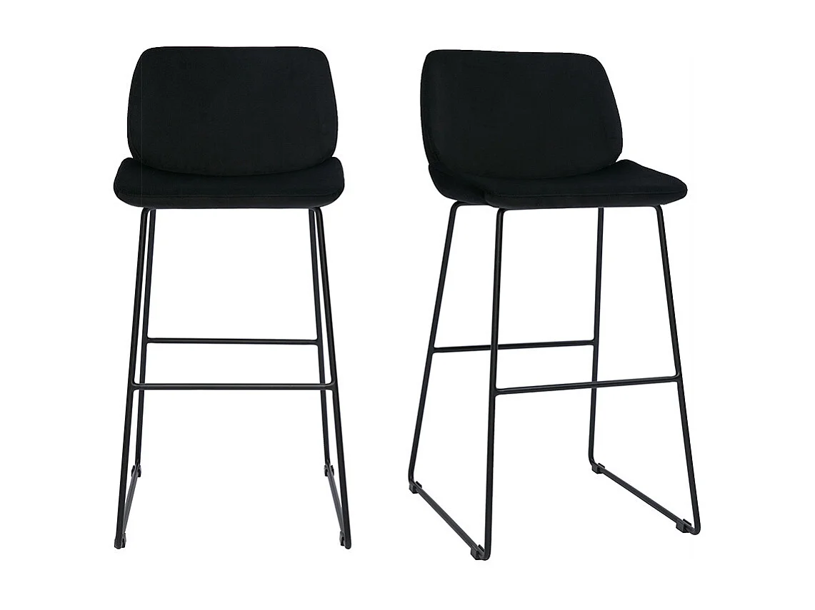Barhocker schwarzer Samt und Beine aus schwarzem Metall 65cm (2er-Set) KAOLY