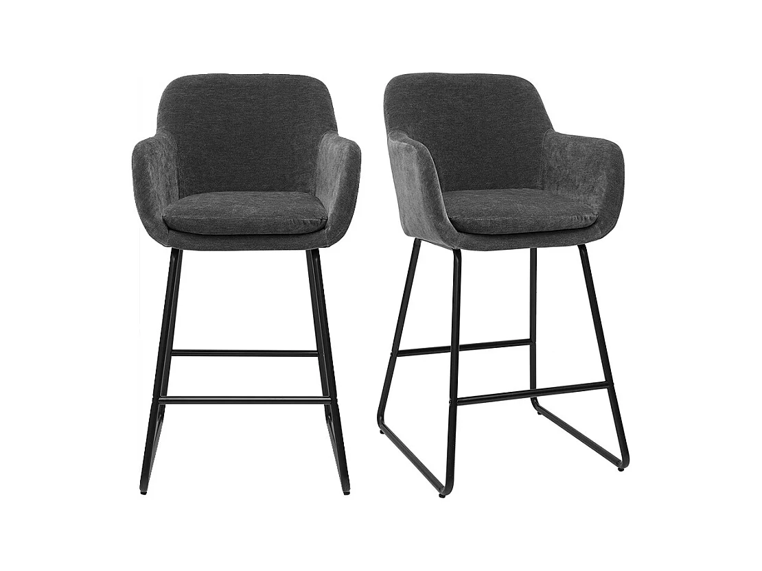 Set de 2 taburetes de cocina efecto aterciopelado gris oscuro 65 cm de altura AMIKA