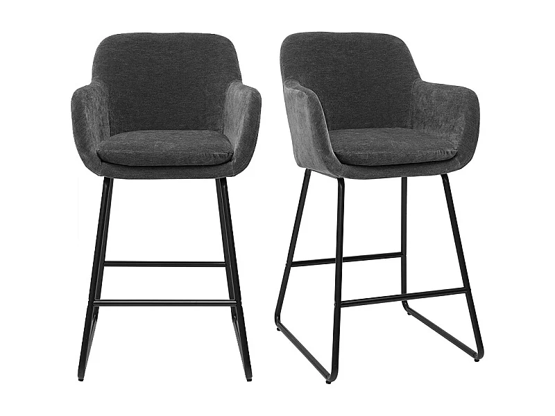 Set de 2 taburetes de cocina efecto aterciopelado gris oscuro 65 cm de altura AMIKA