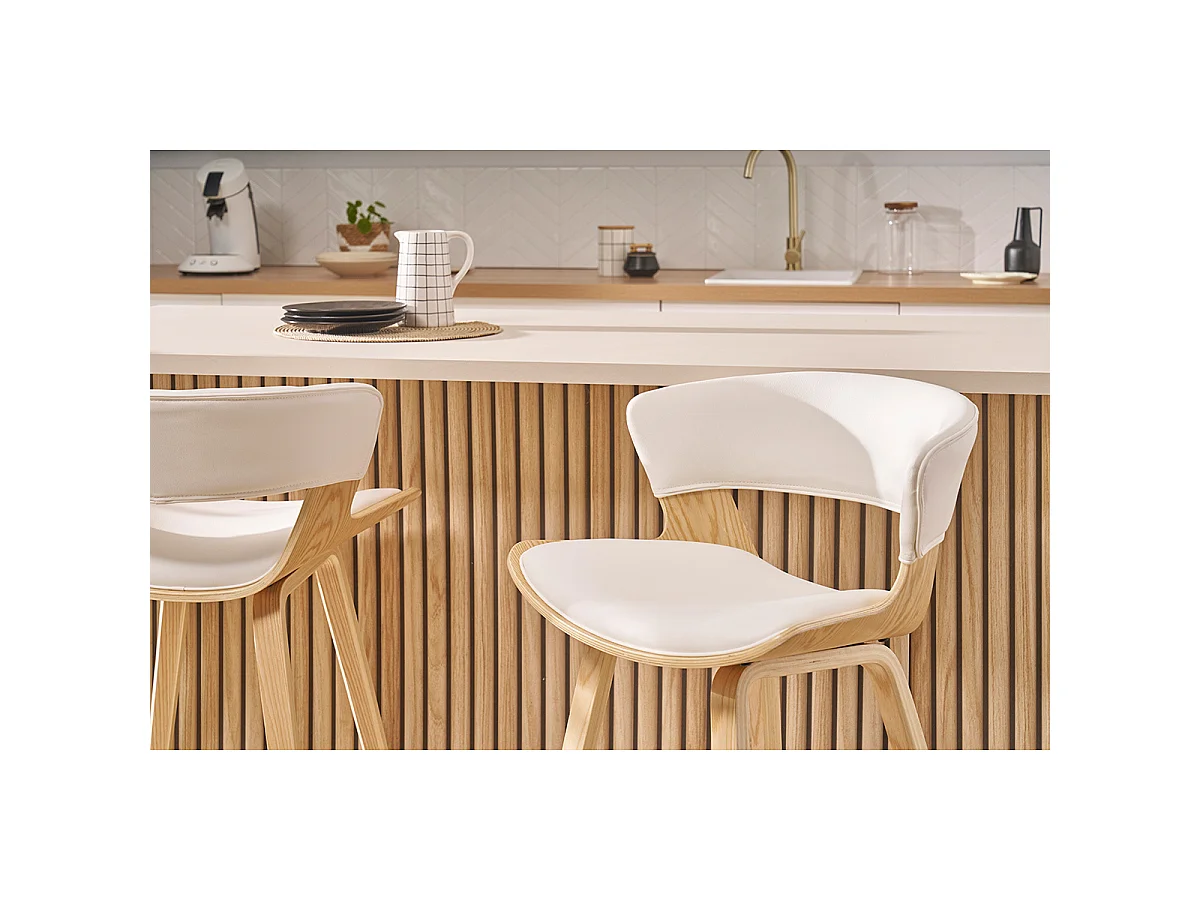 Taburete de cocina de diseño blanco con madera clara 65 cm SYRAH