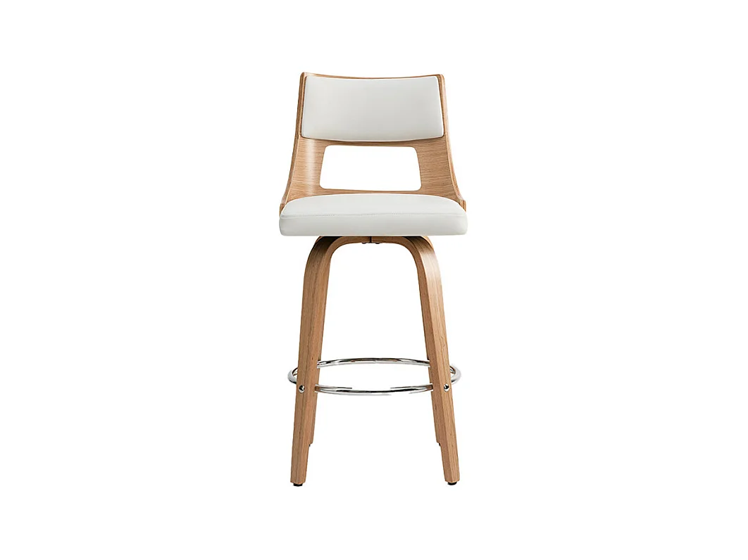 Tabouret de bar scandinave pivotant blanc et bois clair GARBO