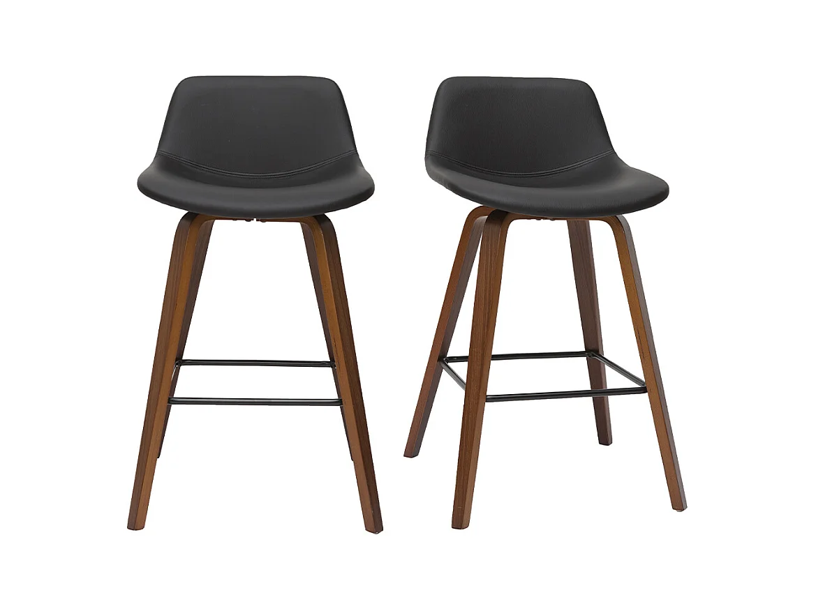 Tabourets de bar design noir et noyer H65 cm (lot de 2) NONIE