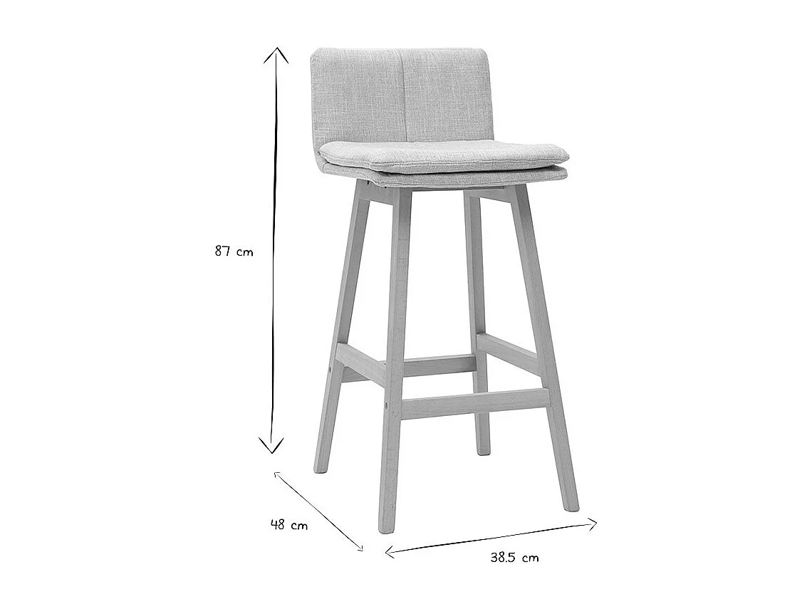 Tabouret de bar en tissu gris perle et bois (lot de 2) JOAN