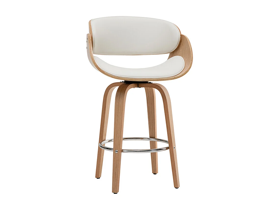 Tabouret de bar pivotant blanc et bois clair 65 cm BENT