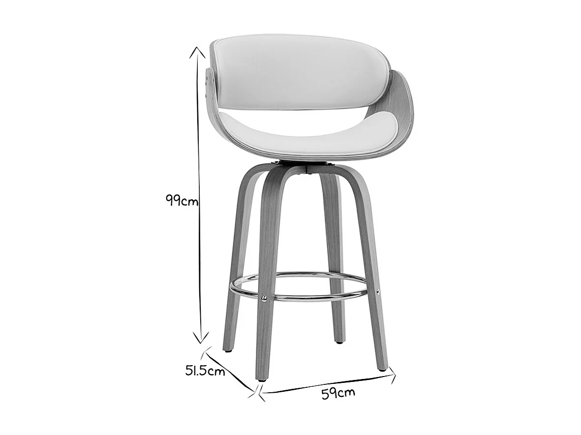 Tabouret de bar pivotant blanc et bois clair 65 cm BENT