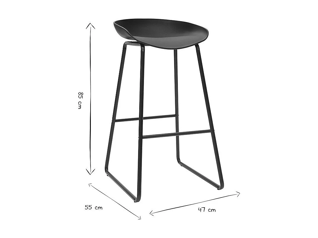 Taburetes de bar modernos negros con patas en metal (lote de 2) PEBBLE