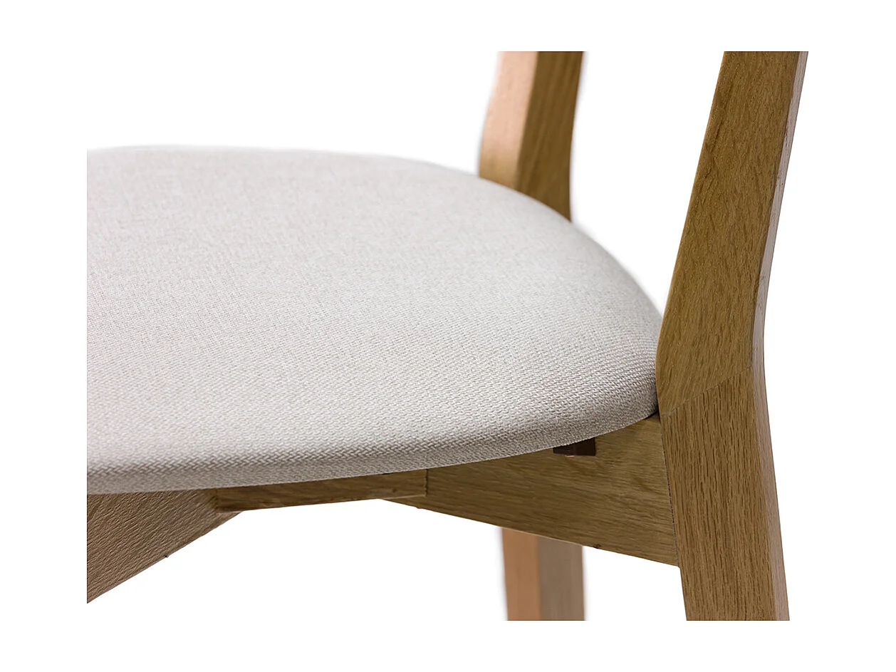 Taburete de cocina de roble macizo y tela beige 65 cm LUCIA