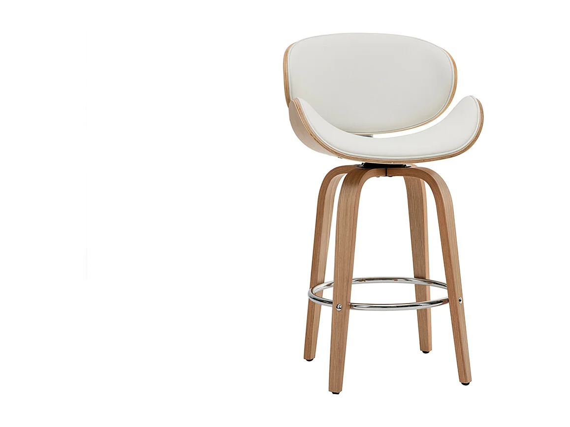 Taburete de bar moderno blanco y madera clara 65 cm WALNUT