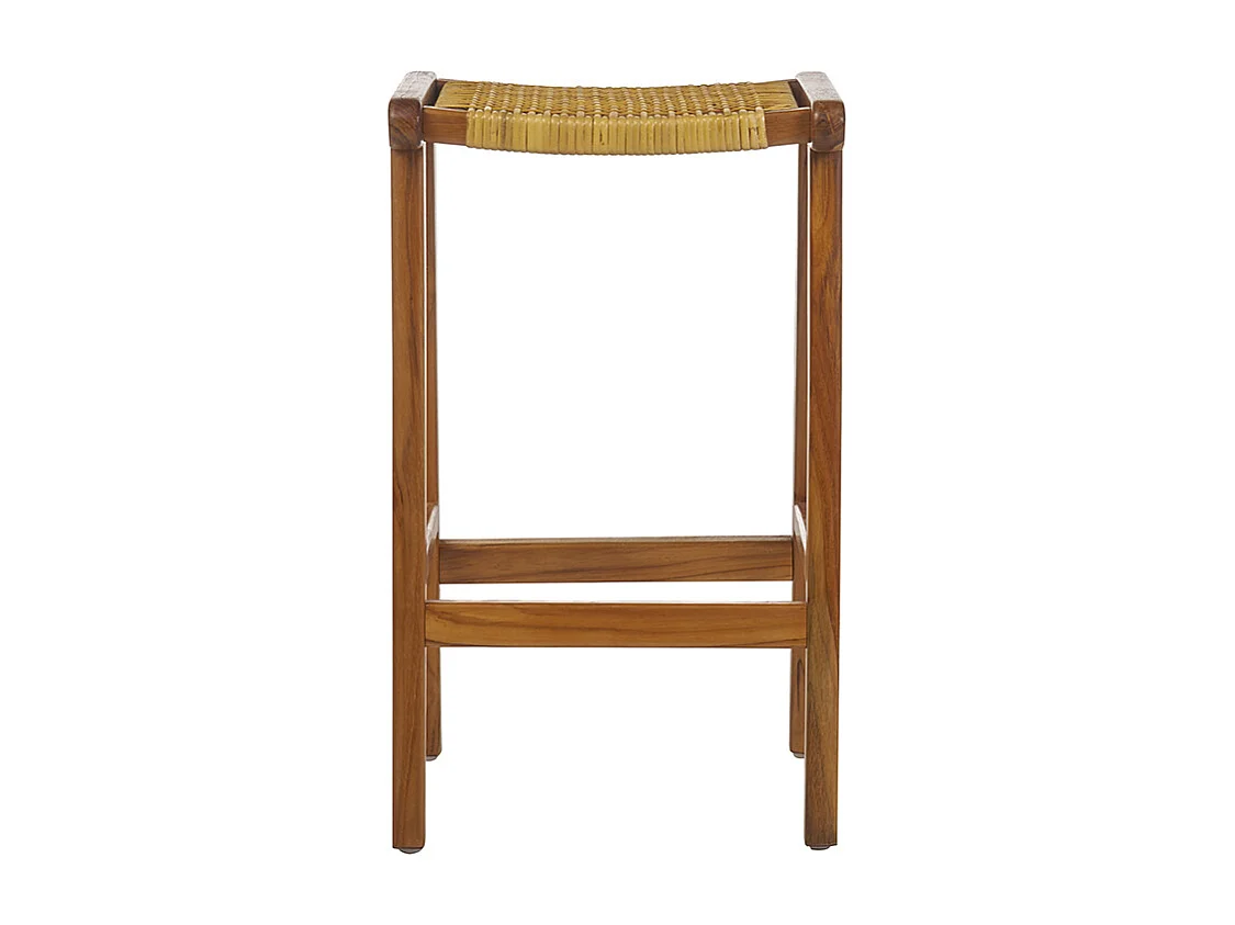 Set de 2 taburetes de cocina étnicos de madera maciza de teca y caña de ratán 65 cm GAWA