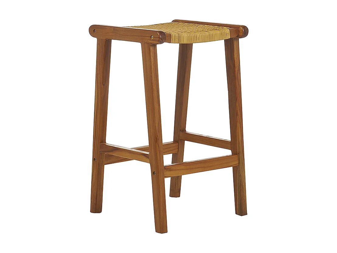 Set de 2 taburetes de cocina étnicos de madera maciza de teca y caña de ratán 65 cm GAWA