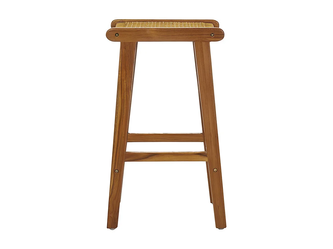 Set de 2 taburetes de cocina étnicos de madera maciza de teca y caña de ratán 65 cm GAWA