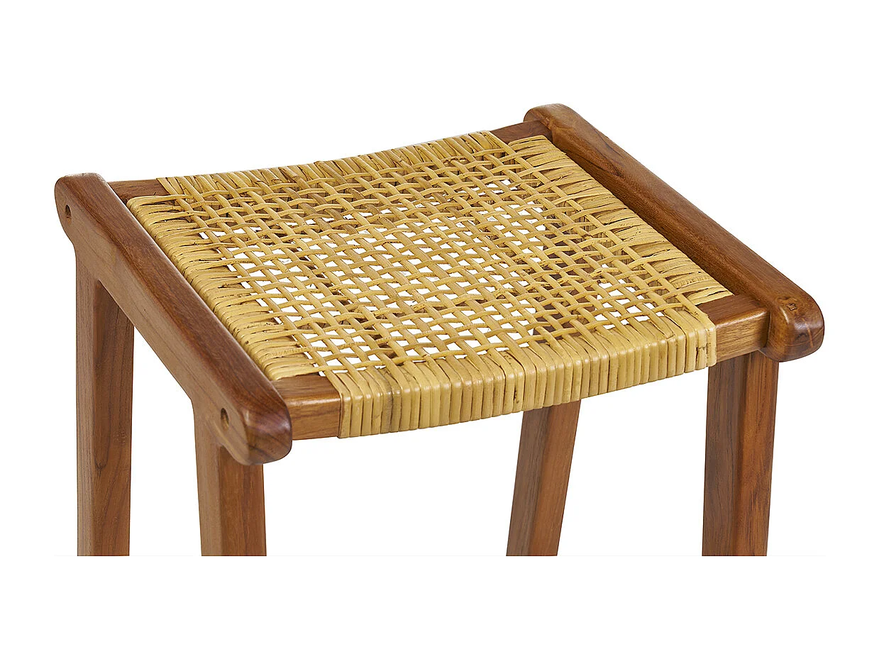 Set de 2 taburetes de cocina étnicos de madera maciza de teca y caña de ratán 65 cm GAWA