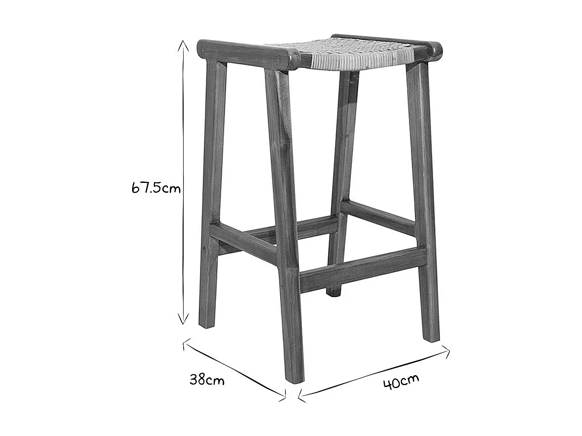 Set de 2 taburetes de cocina étnicos de madera maciza de teca y caña de ratán 65 cm GAWA