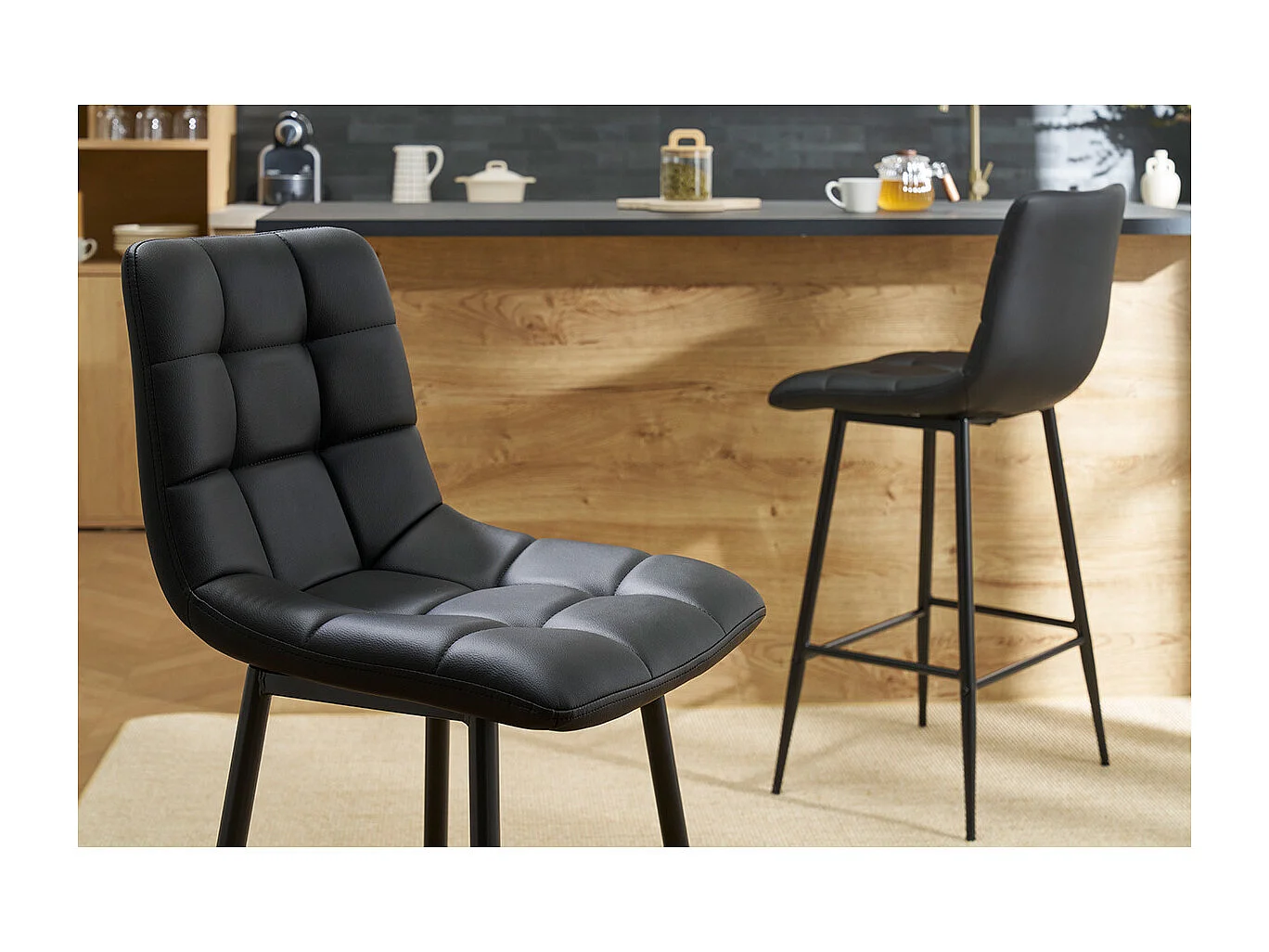 Set de 2 taburetes de cocina de diseño negro 65 cm MAXWELL