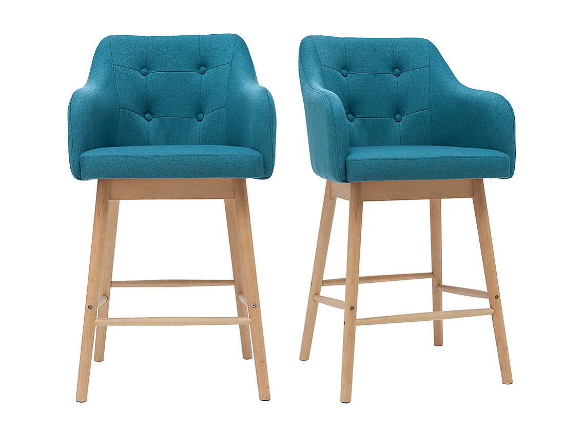 Taburetes de bar nórdicos azul petróleo y madera A65 cm (lote de 2) BALTIK