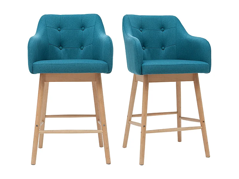 Skandinavische Barhocker aus entenblauem Stoff und Holz H65 cm (2er-Satz) BALTIK