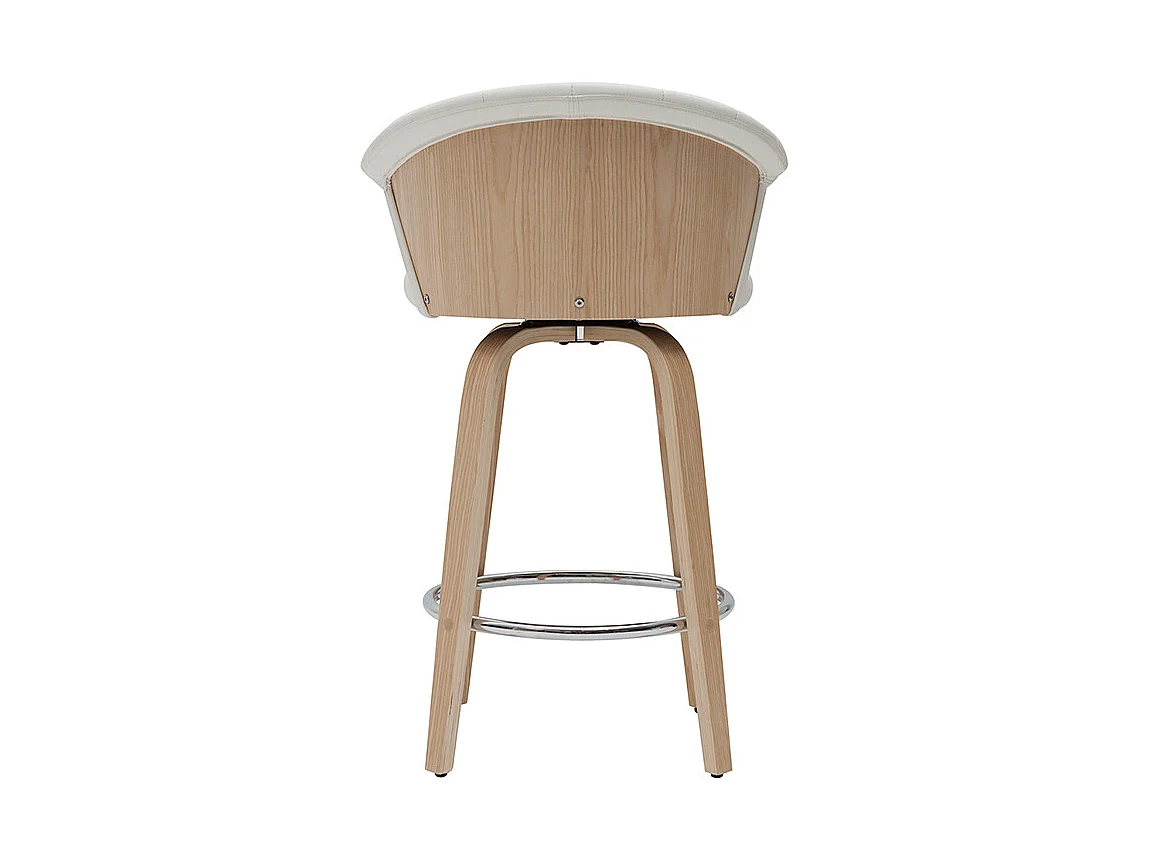 Taburete de cocina de diseño giratorio blanco con madera clara 65 cm ALBIN