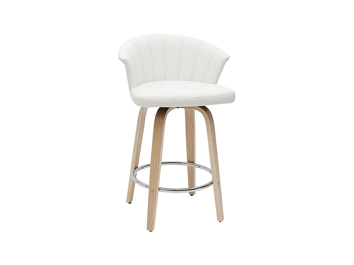 Tabouret de bar design pivotant blanc et bois clair H65cm ALBIN