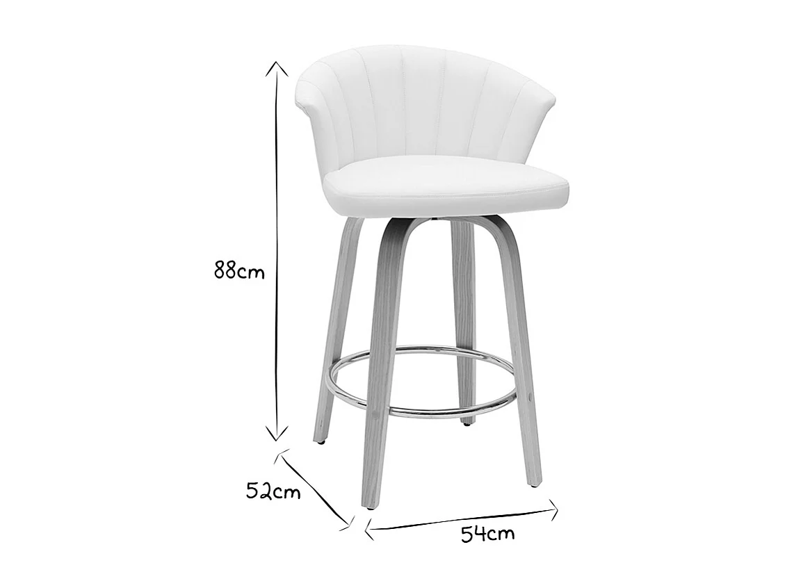 Taburete de cocina de diseño giratorio blanco con madera clara 65 cm ALBIN