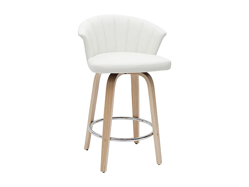 Tabouret de bar design pivotant blanc et bois clair H65cm ALBIN