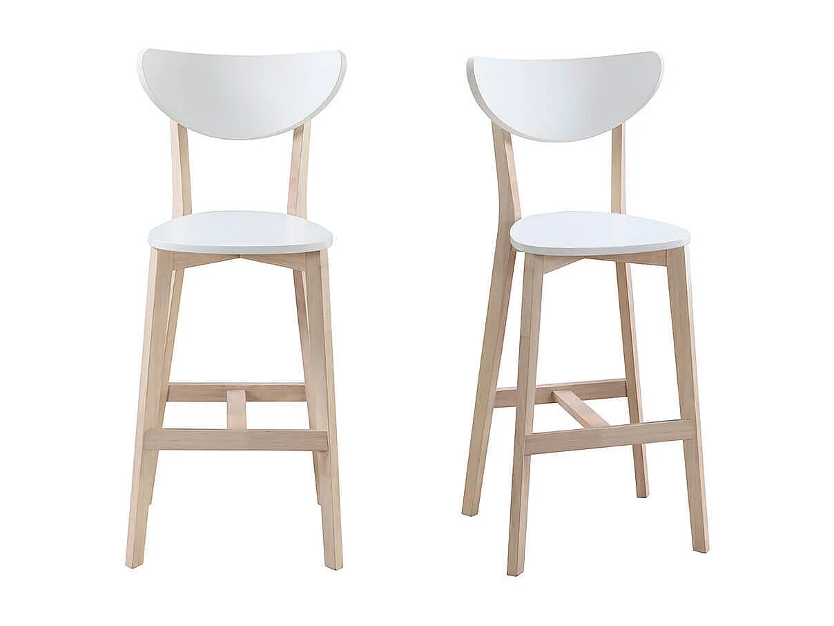 Tabourets de bar scandinaves blanc et bois H65 cm (lot de 2) LEENA