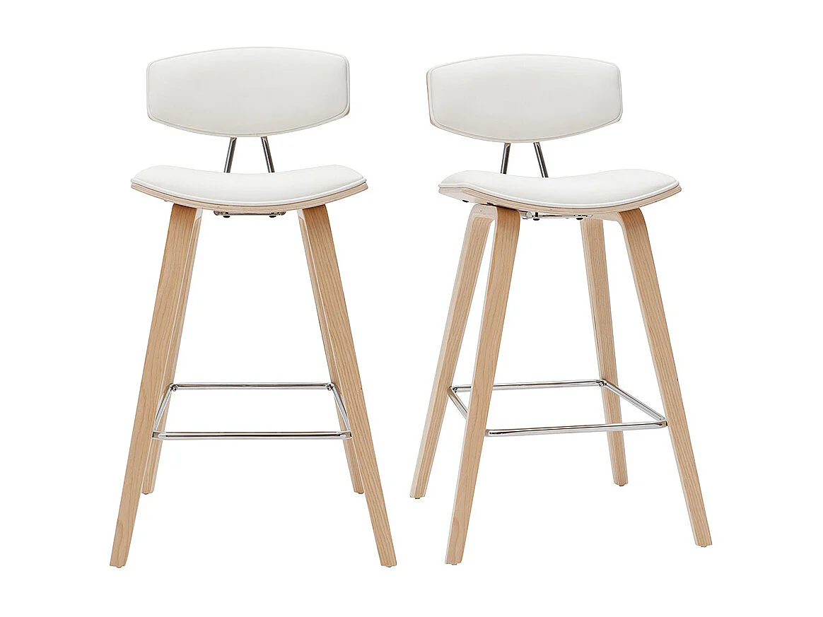 Tabourets de bar design blanc et bois clair H69 cm (lot de 2) VASCO