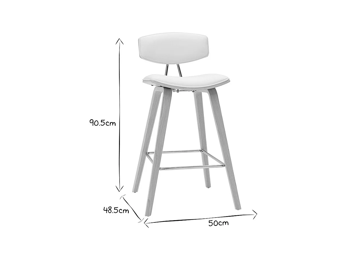 Tabourets de bar design blanc et bois clair H69 cm (lot de 2) VASCO