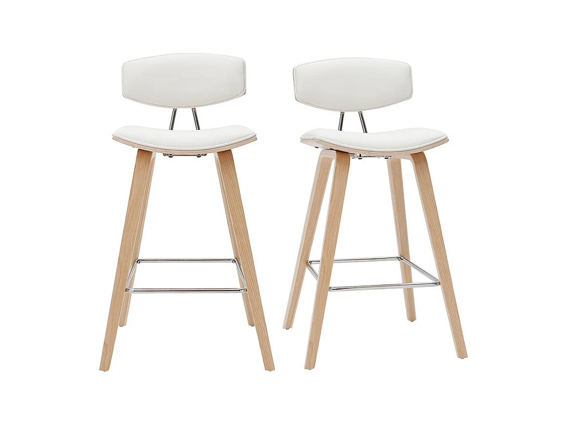 Tabourets de bar design blanc et bois clair H69 cm (lot de 2) VASCO