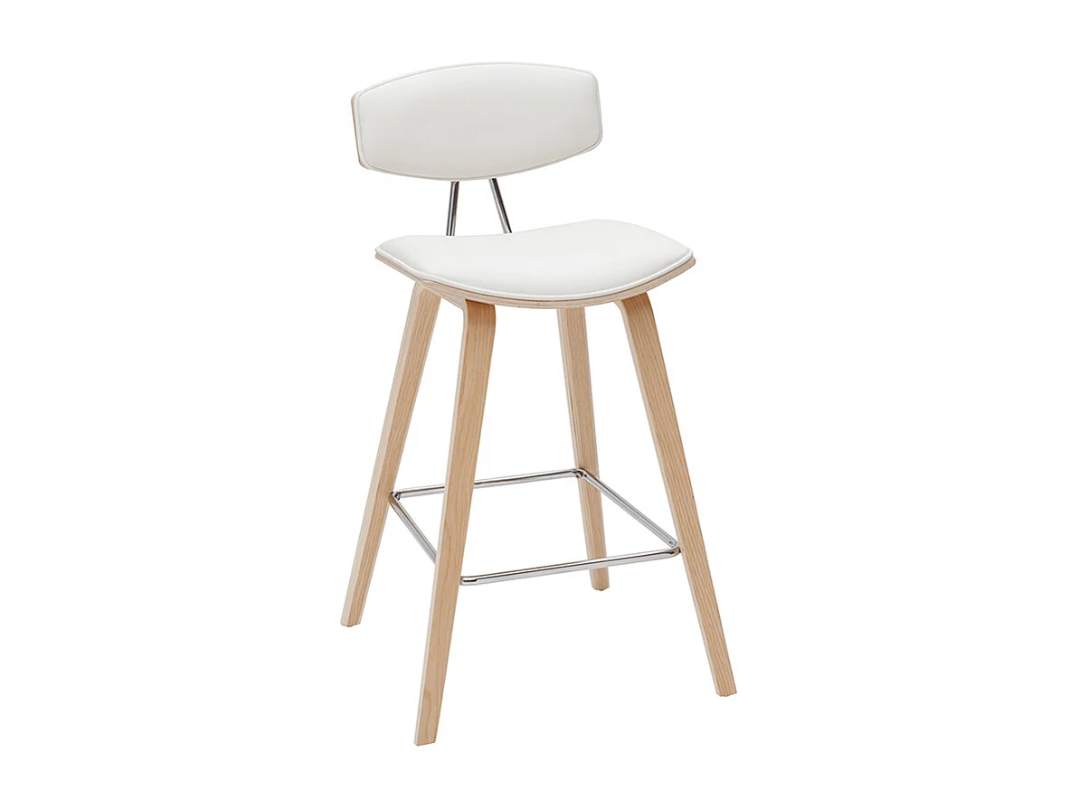 Taburetes de bar modernos blanco y madera clar A69 cm (lote de 2) VASCO