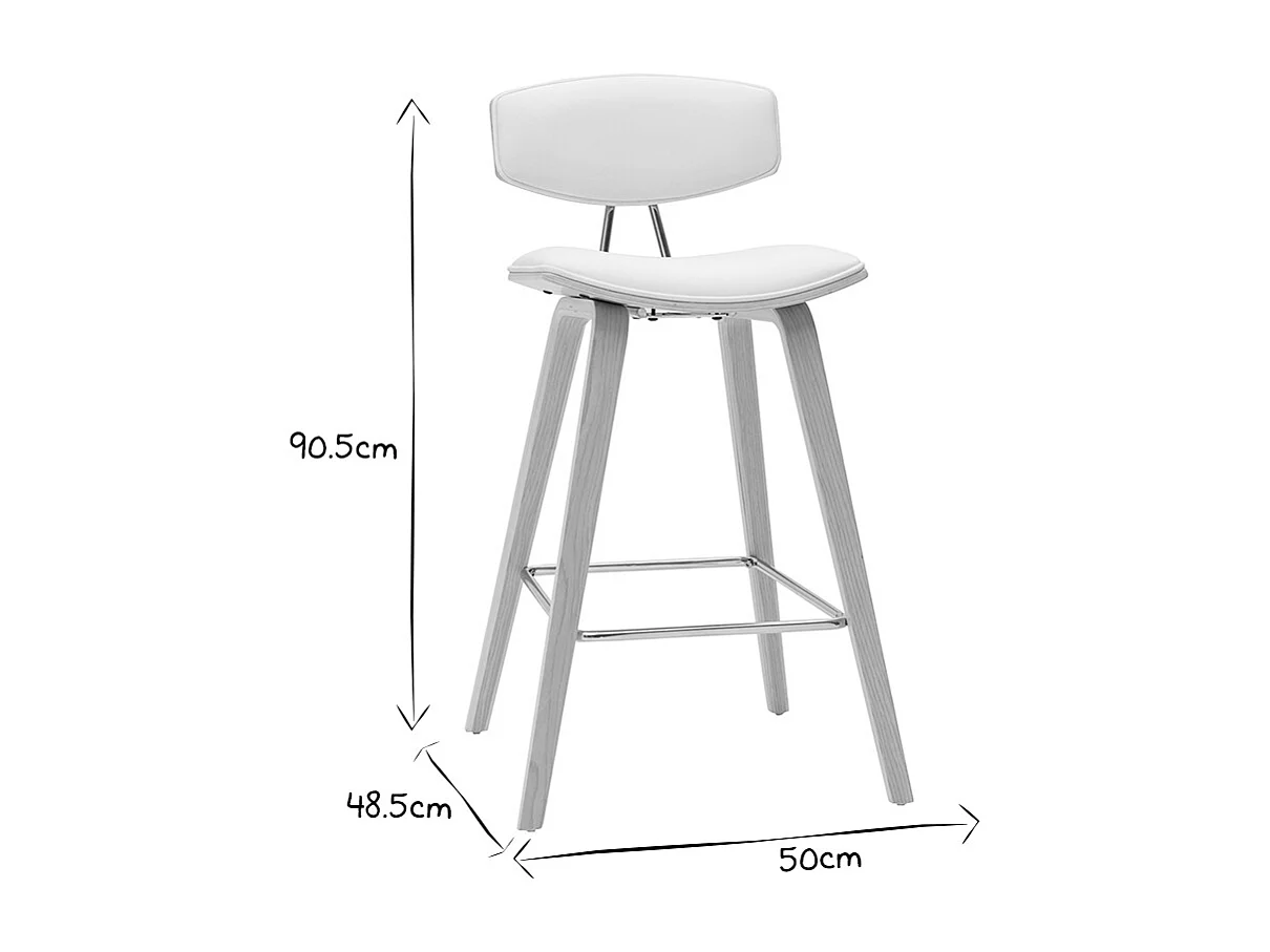 Taburetes de bar modernos blanco y madera clar A69 cm (lote de 2) VASCO