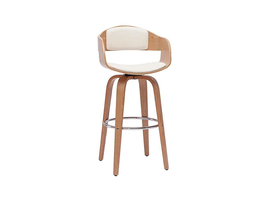 Tabouret de bar design pivotant blanc et bois clair H65 cm GAO