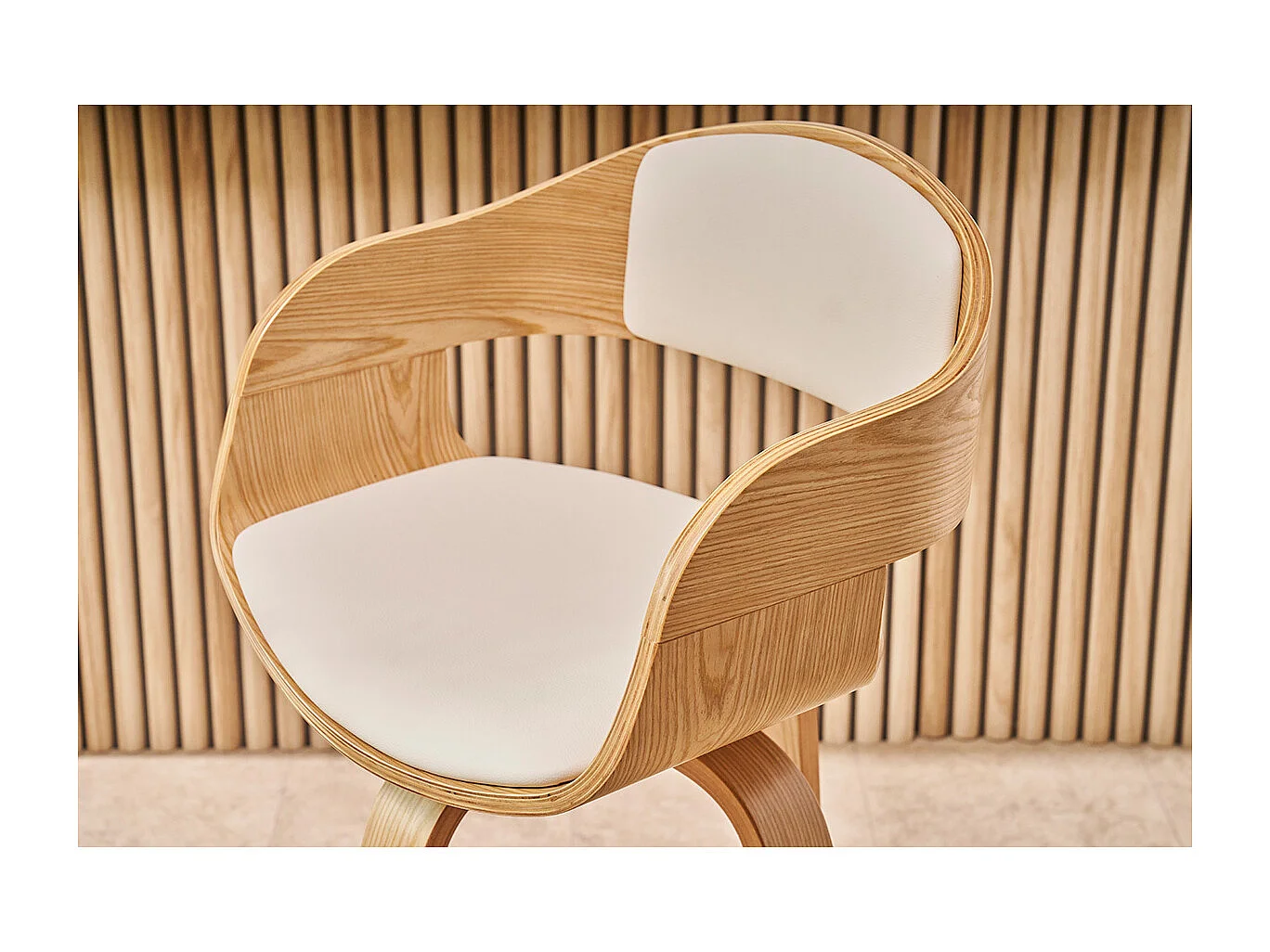 Design-Barhocker drehbar weiß und helles Holz H67.5 cm GAO