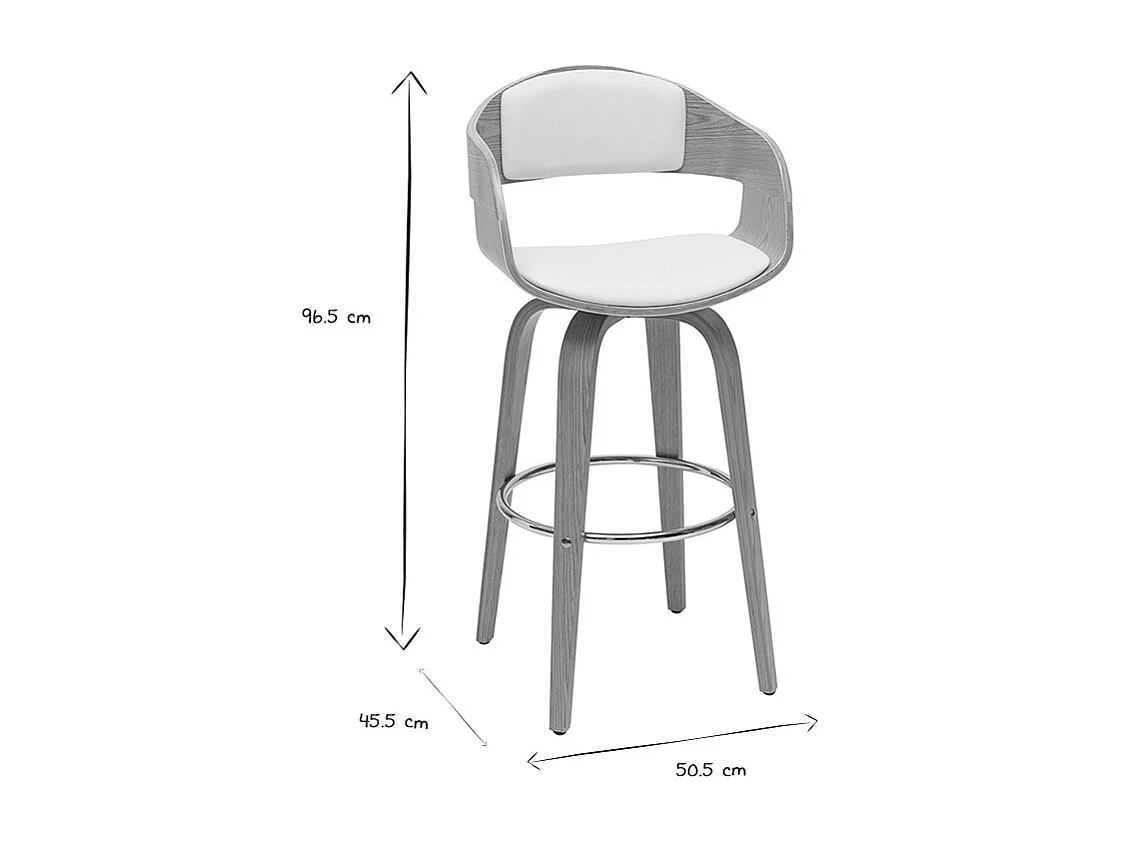 Design-Barhocker drehbar weiß und helles Holz H67.5 cm GAO