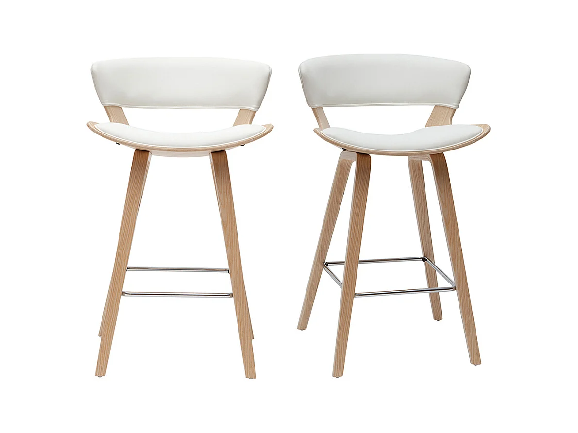 Tabourets de bar design blanc et bois clair H65 cm (lot de 2) SYRAH