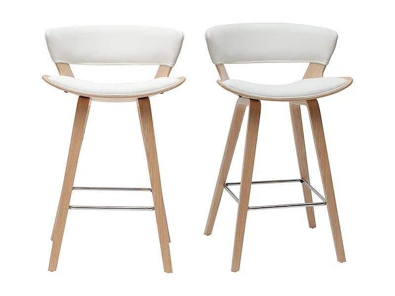 Tabourets de bar design blanc et bois clair H65 cm (lot de 2) SYRAH
