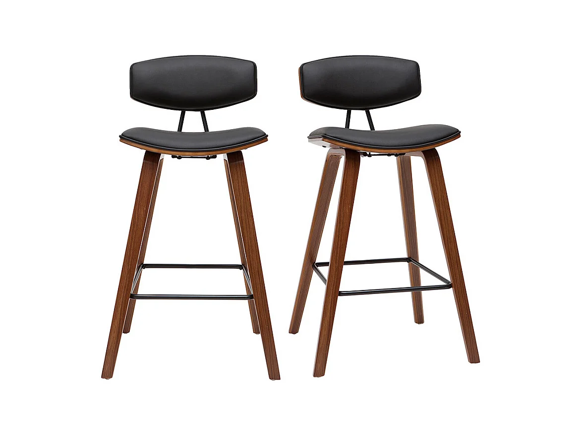 Tabourets de bar design noir et bois foncé H69 cm (lot de 2) VASCO