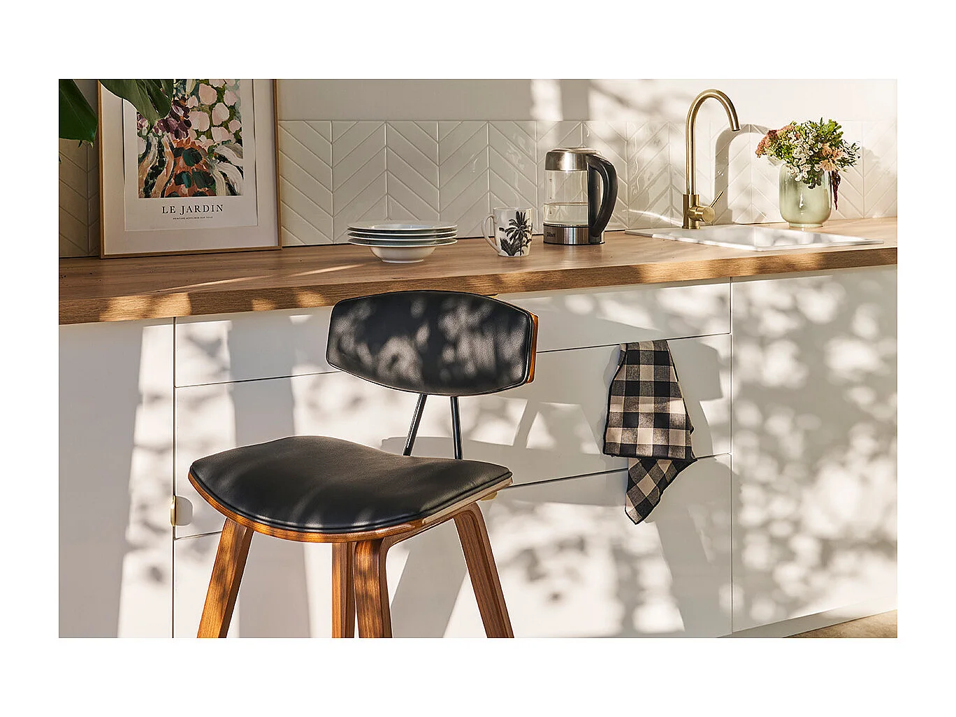 Taburetes de bar moderno negro y madera oscura A69 cm (lote de 2) VASCO