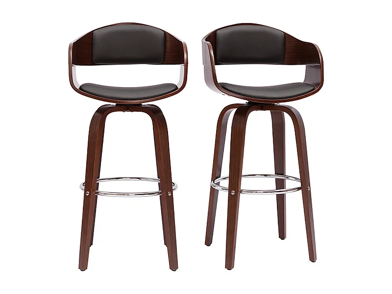 Tabourets de bar vintage pivotants 360° noyer H65 cm (lot de 2) GAO