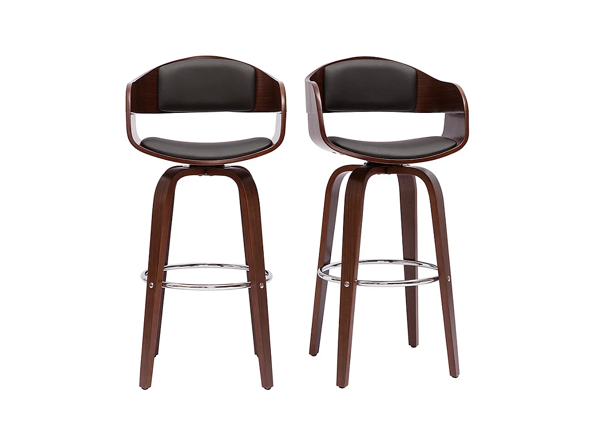 Tabourets de bar vintage pivotants 360° noyer H65 cm (lot de 2) GAO