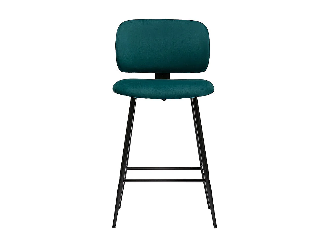 Set de 2 taburetes de cocina de terciopelo azul petróleo y metal negro 70 cm de altura ATRIUM