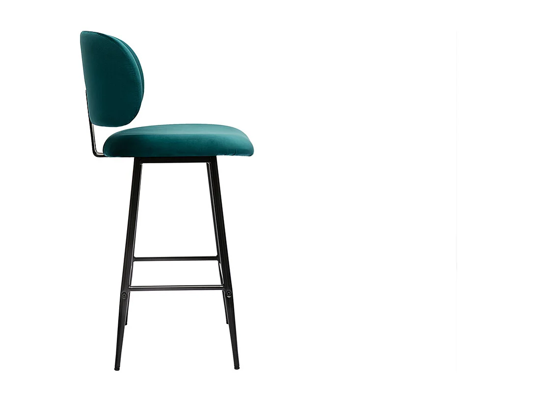 Barhocker aus petrolblauem Samtstoff und schwarzem Metall H 70 cm (2er-Set) ATRIUM