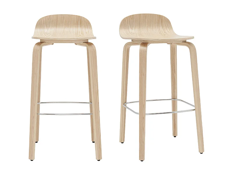 Tabourets de bar scandinaves bois chêne H68 cm (lot de 2) OBRA