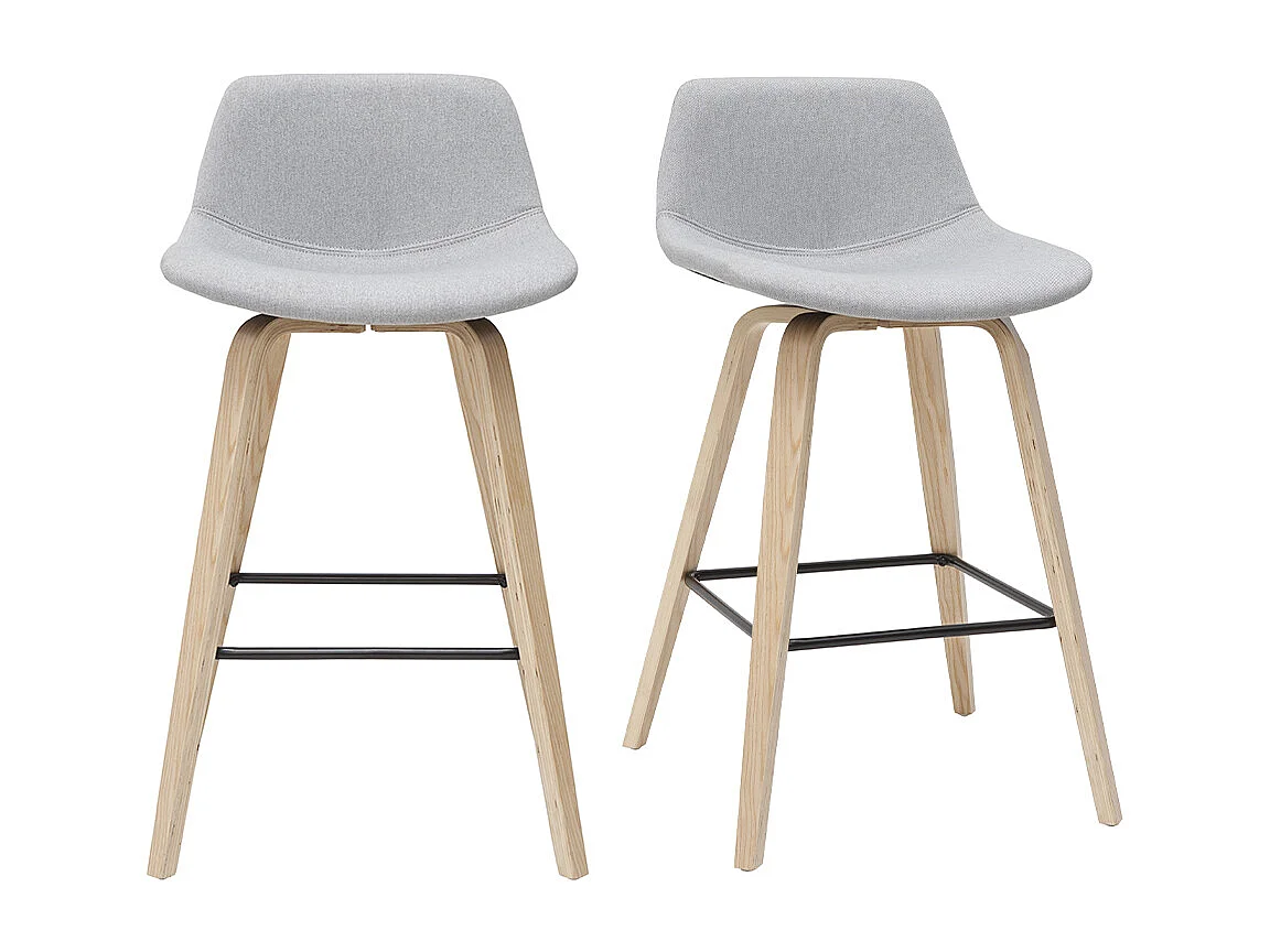 Set de 2 taburetes de cocina nórdicos gris claro y madera 65 cm NONIE