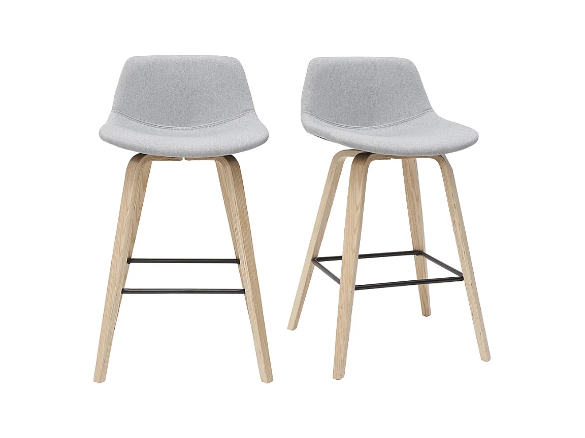 Tabourets de bar scandinaves gris clair et bois H65 cm (lot de 2) NONIE