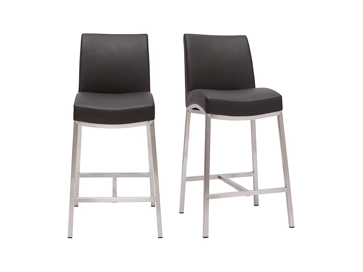 Taburete de bar aluminio cepillado PU negro 70cm lote de dos OLLY