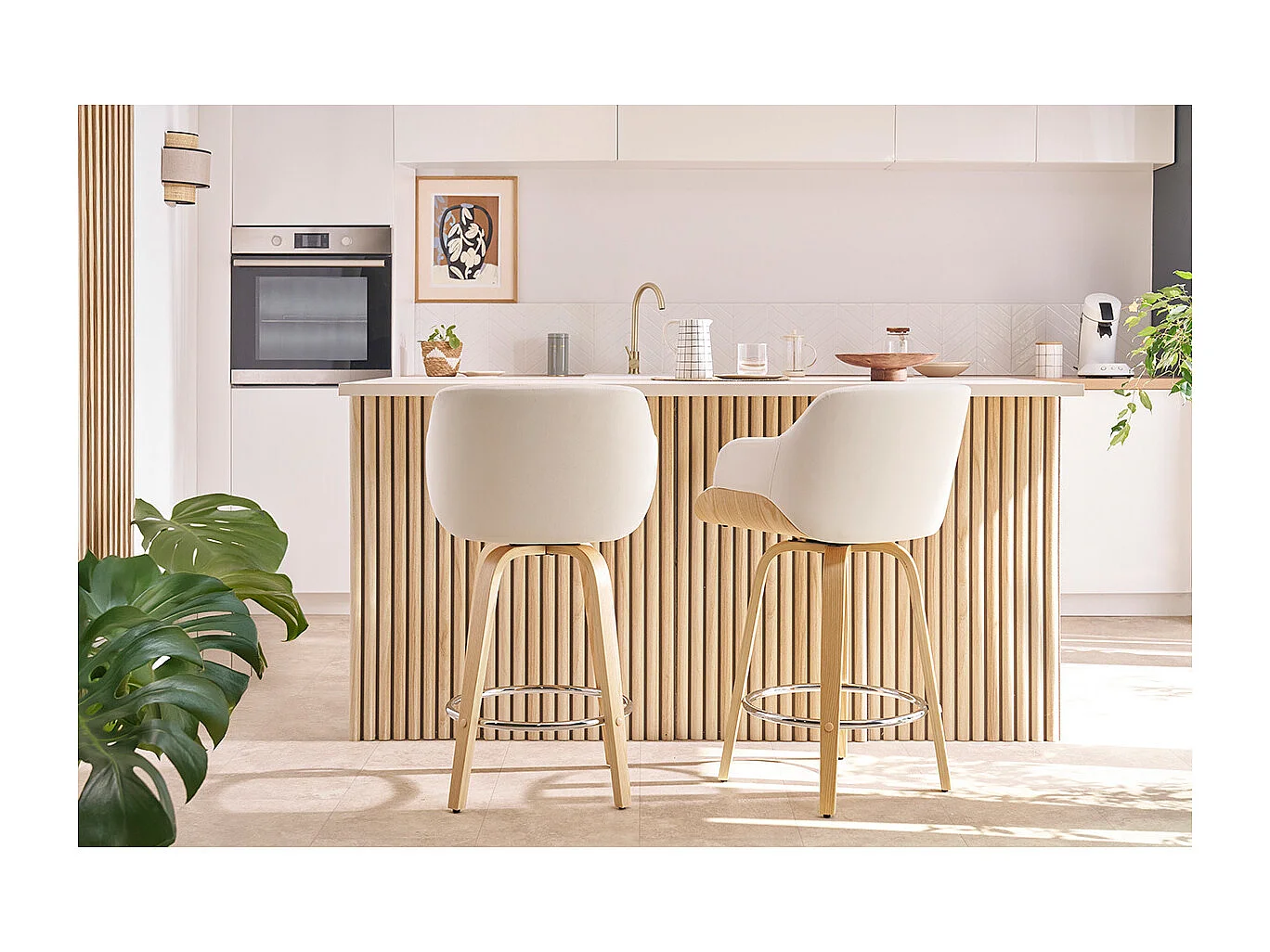 Tabouret de bar design pivotant 360° noir et bois foncé H65 cm LUCIEN