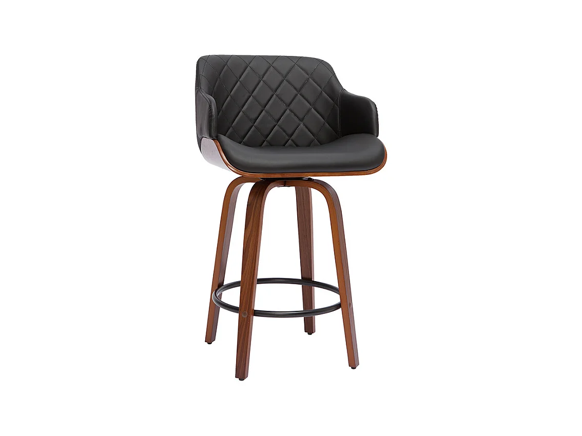 Tabouret de bar design pivotant 360° noir et bois foncé H65 cm LUCIEN